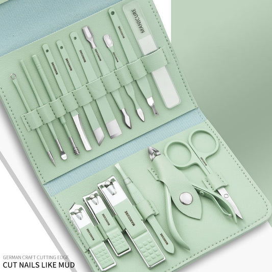 High Quality 16 Pcs Stainless Steel Nail Clipper Nail Cuticle Scissors Toenail Cutter Grooming Kit Pedicure Manicure Set