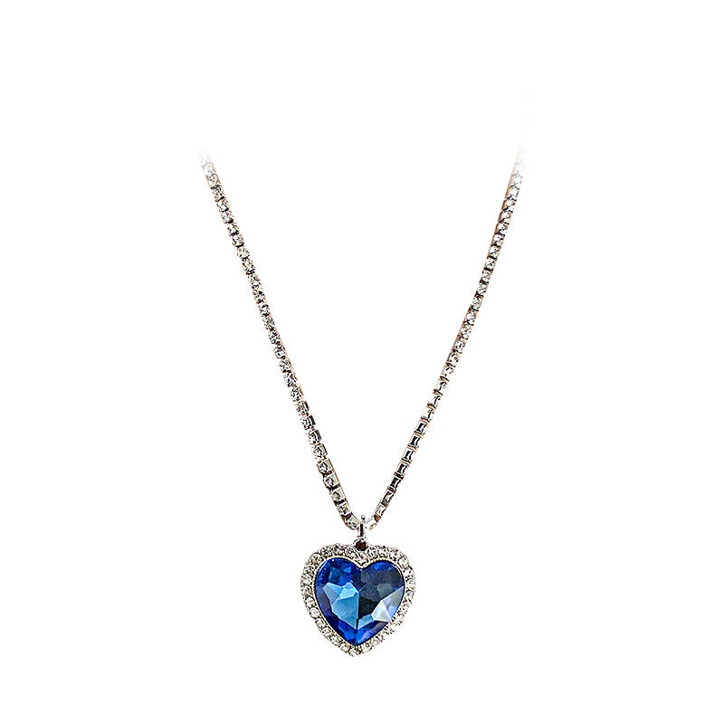 Blue Rhinestone Titanic Heart of the Ocean Pendant Big Love Crystal Heart Necklace