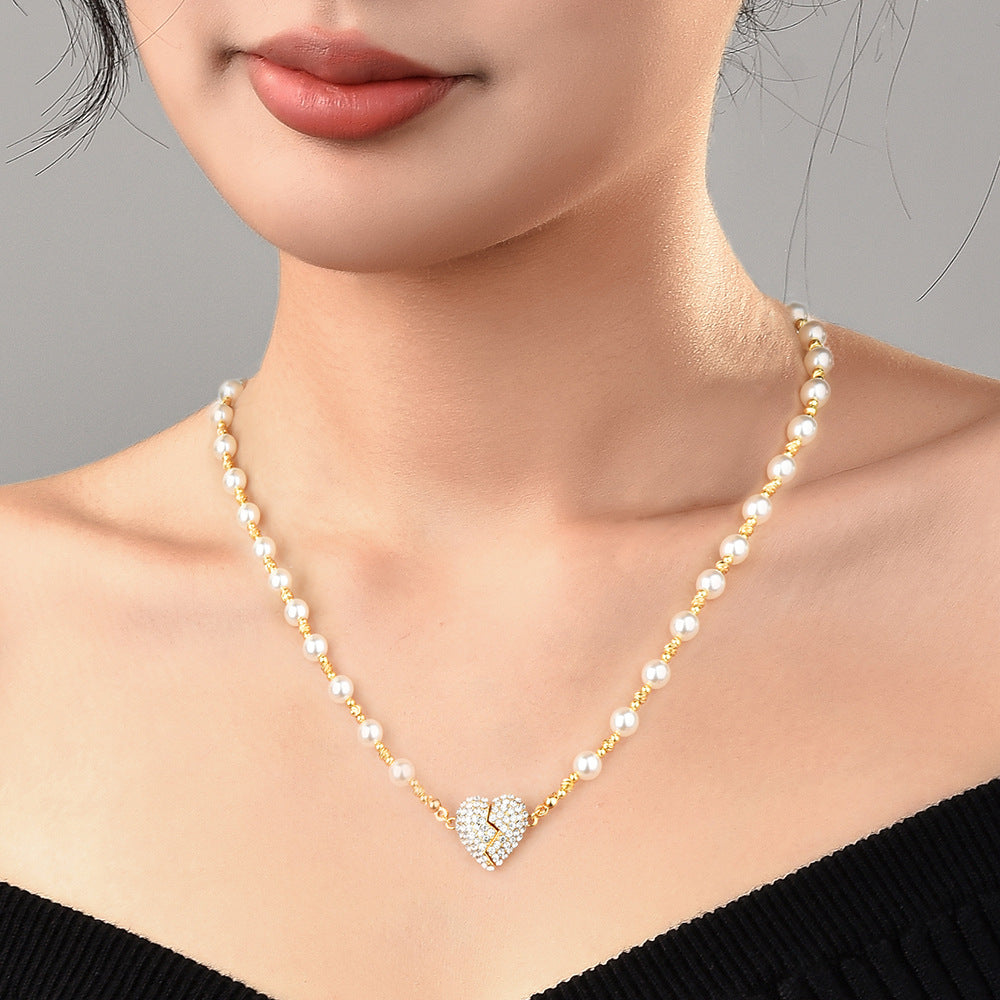 Heart Love Necklace Gold Plated Diamond Heart Pendant Necklace