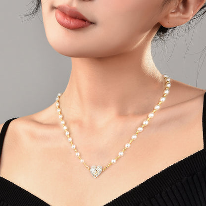 Heart Love Necklace Gold Plated Diamond Heart Pendant Necklace