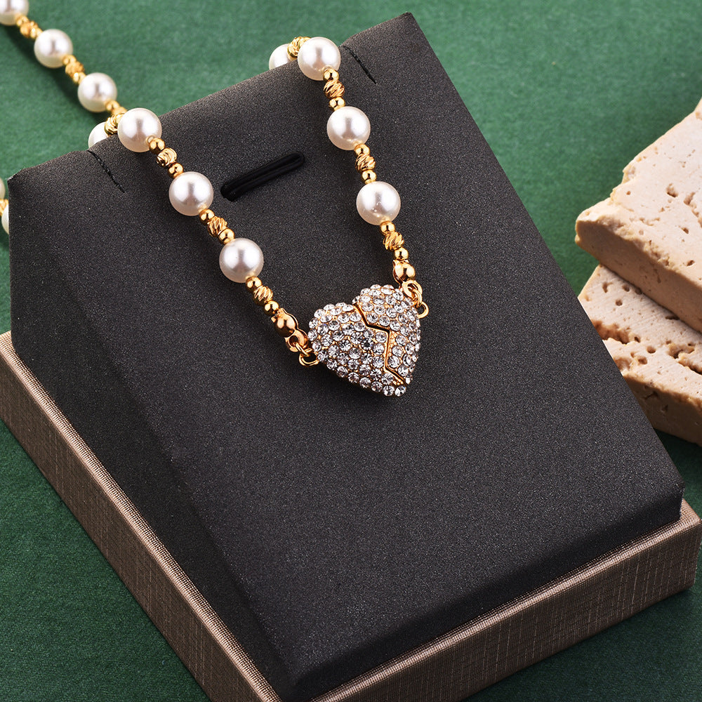 Heart Love Necklace Gold Plated Diamond Heart Pendant Necklace