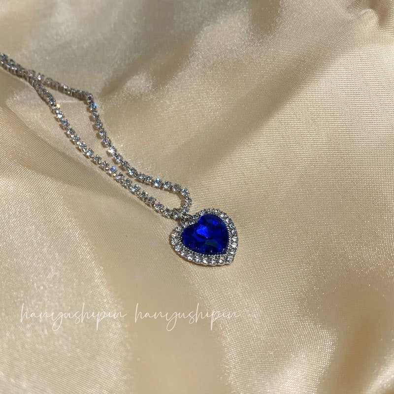 Blue Rhinestone Titanic Heart of the Ocean Pendant Big Love Crystal Heart Necklace