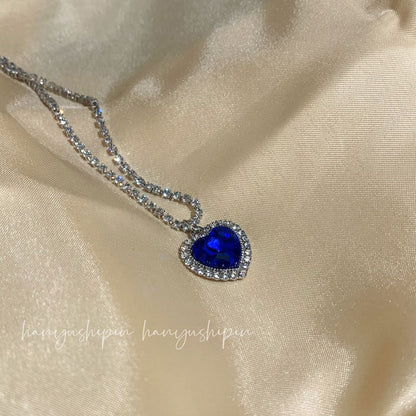 Blue Rhinestone Titanic Heart of the Ocean Pendant Big Love Crystal Heart Necklace