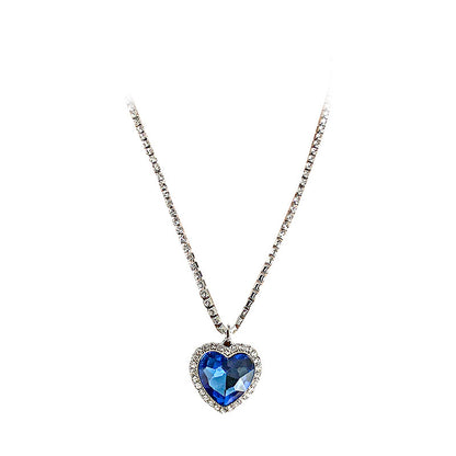 Blue Rhinestone Titanic Heart of the Ocean Pendant Big Love Crystal Heart Necklace