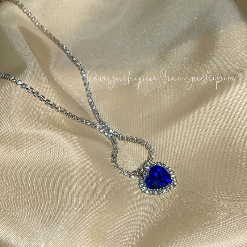 Blue Rhinestone Titanic Heart of the Ocean Pendant Big Love Crystal Heart Necklace