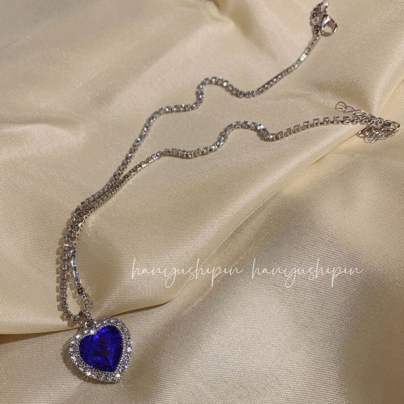 Blue Rhinestone Titanic Heart of the Ocean Pendant Big Love Crystal Heart Necklace