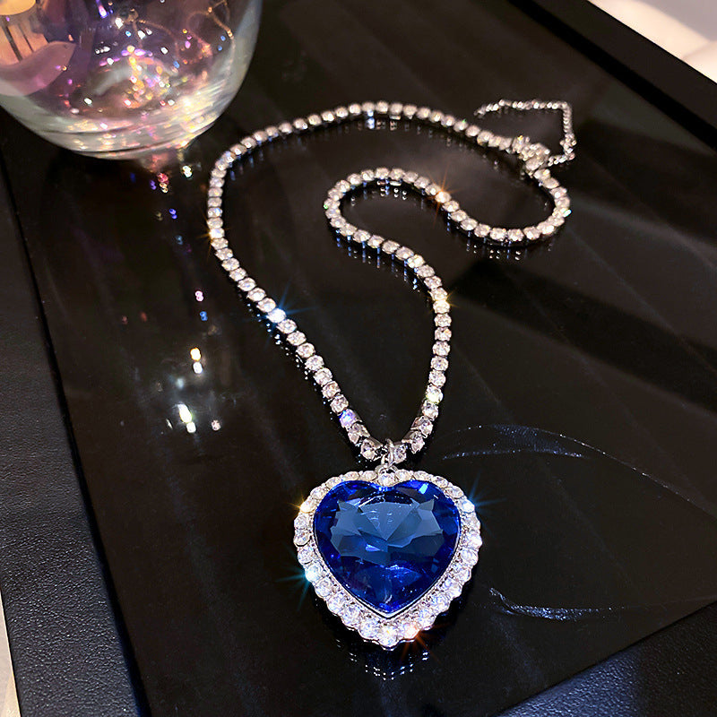 Blue Rhinestone Titanic Heart of the Ocean Pendant Big Love Crystal Heart Necklace